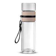 Botella de agua de vidrio transparente a prueba de explosiones de doble cara 350 ml con filtro